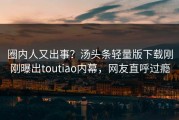 圈内人又出事？汤头条轻量版下载刚刚曝出toutiao内幕，网友直呼过瘾