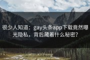 很少人知道：gay头条app下载竟然曝光隐私，背后藏着什么秘密？