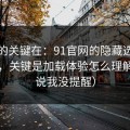 真正的关键在：91官网的隐藏选项不神秘，关键是加载体验怎么理解（别说我没提醒）