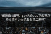 被隐藏的细节：gay头条app下载竟然牵扯黑料，你还敢看第二遍吗？