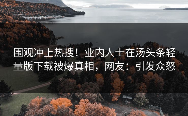 围观冲上热搜！业内人士在汤头条轻量版下载被爆真相，网友：引发众怒