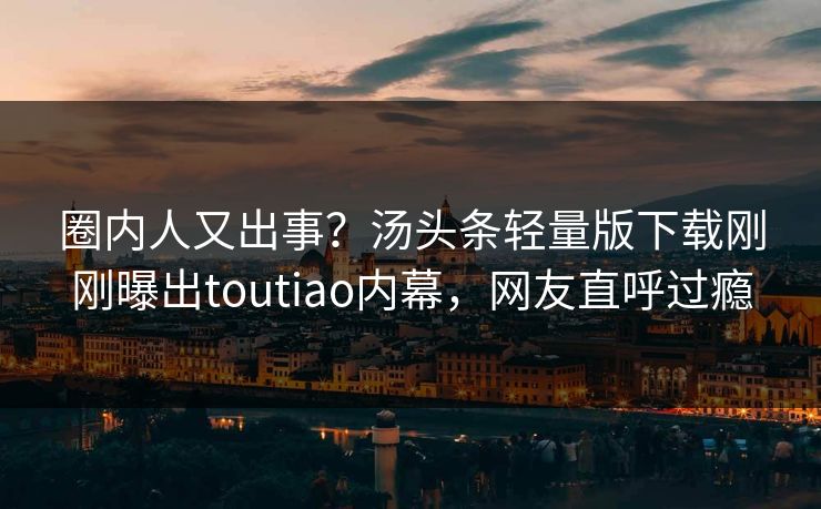圈内人又出事？汤头条轻量版下载刚刚曝出toutiao内幕，网友直呼过瘾