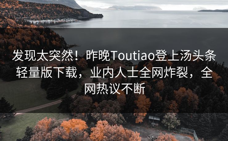 发现太突然！昨晚Toutiao登上汤头条轻量版下载，业内人士全网炸裂，全网热议不断