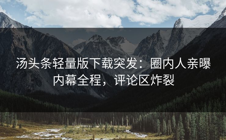 汤头条轻量版下载突发：圈内人亲曝内幕全程，评论区炸裂