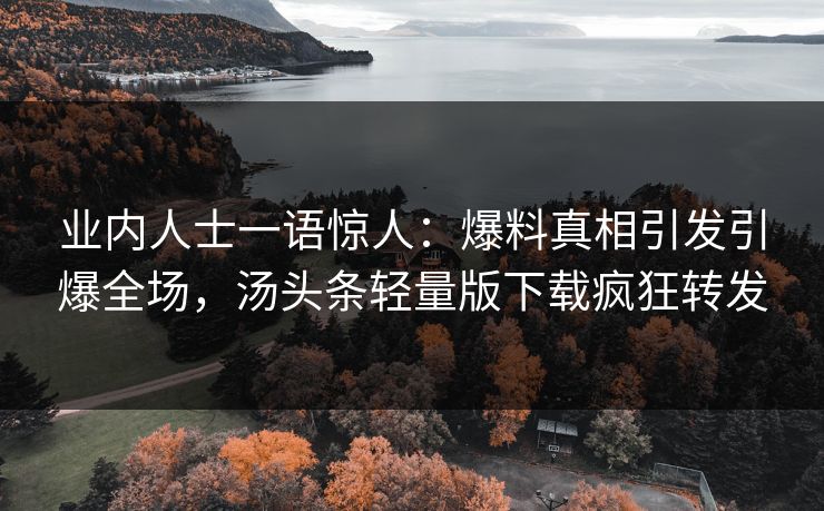业内人士一语惊人：爆料真相引发引爆全场，汤头条轻量版下载疯狂转发